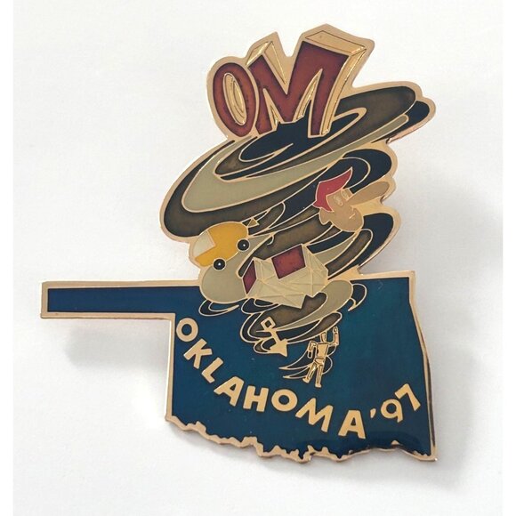 Vintage Odyssey Of The Mind Oklahoma OK Tornado 1997 Enamel Pin OotM OM - Picture 1 of 3